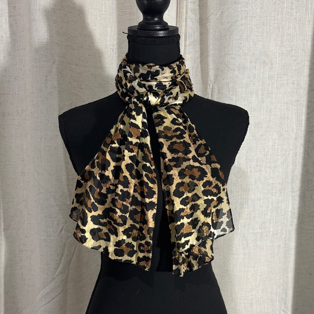 Leopard Print Lightweight Scarf - Brown/Black